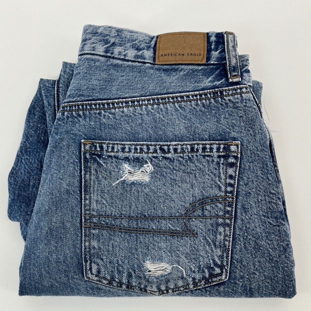 American Eagle Curvy Mom Jean Womens 6 Regular Blue Acid Wash Distressed Ripped
